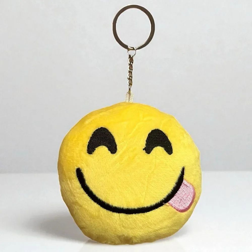 Large Yellow Plush Yummy Face Emoji Keychain